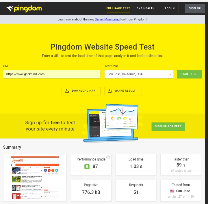 Website loading speed checking free tools