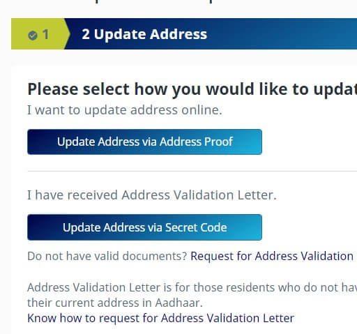 methods to update aadhar card address