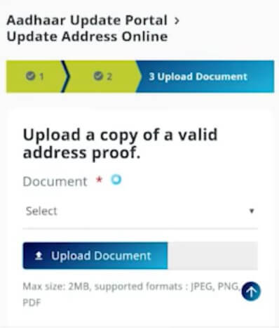upload document to change address in aadhar card