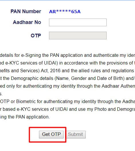 enter aadhar and click on get otp