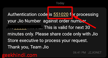 OTP verification to port to jio