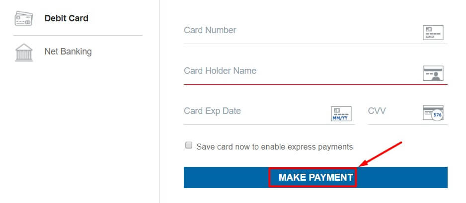 enter card detils to make online payment for shriram finance emi