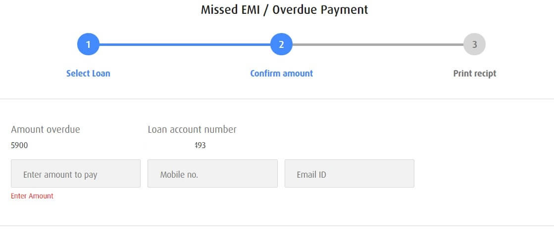 enter emi amount, mobile number