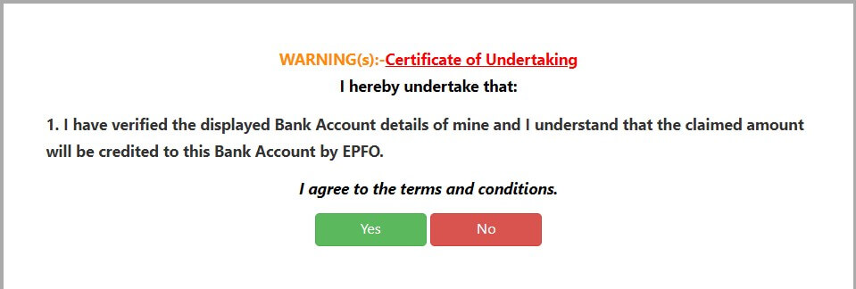 pf withdraw certificate of undertaking