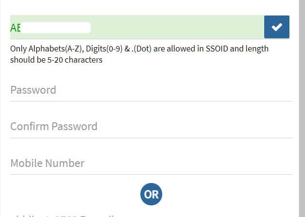 enter password and mobile number to complete sso id registration