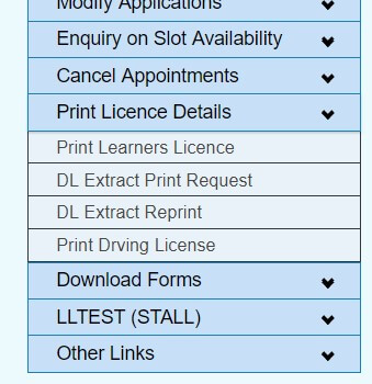 select print learners licence option