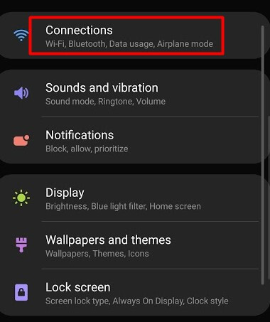 tap on connections options
