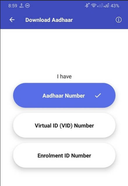 select aadhar or enrollment id option