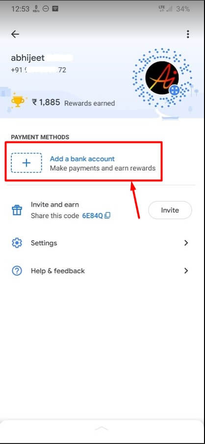 click on add bank account