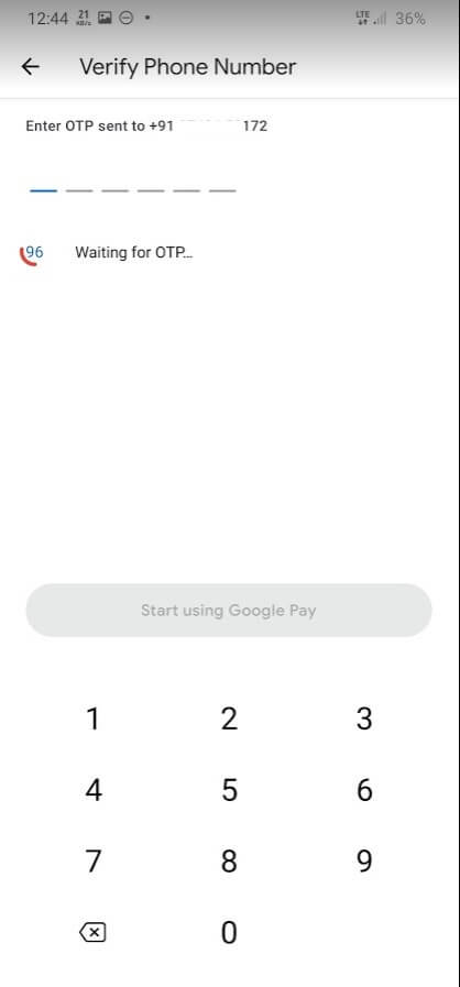verify mobile number enterd in google pay