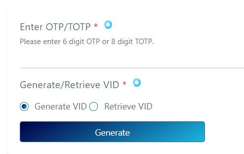 enter otp and select generate VID