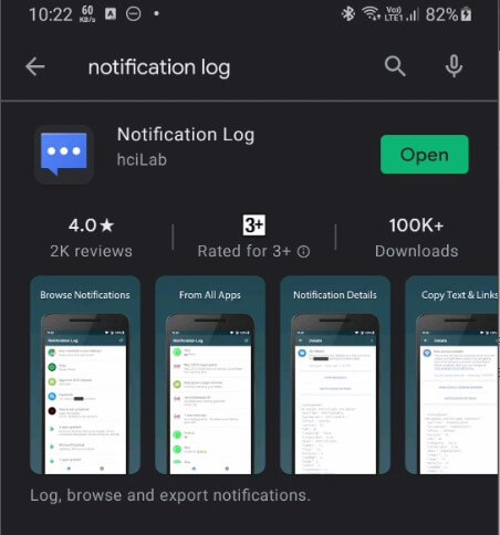 install notification log app from playstore