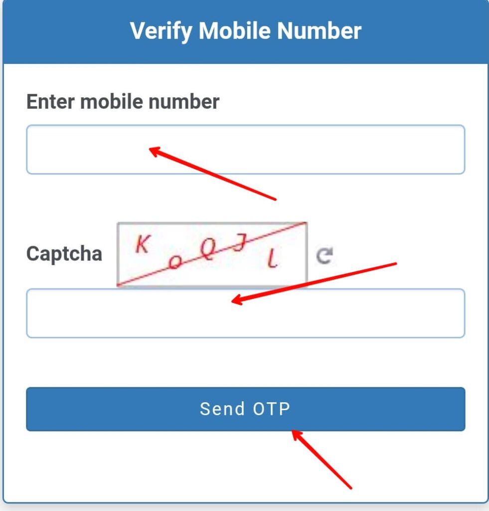 3 entering mobile number and captcha then clicking send otp